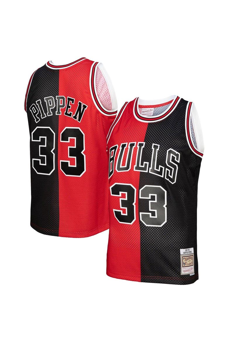 Men's Mitchell & Ness Scottie Pippen Red/Black Chicago Bulls Hardwood Classics 1997/98 Split Swingman Jersey, Main, color, Red