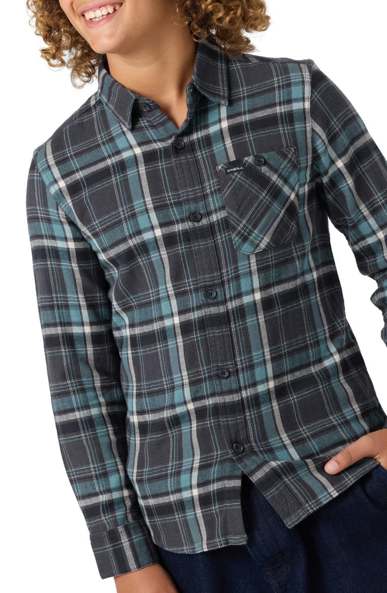 O'Neill Kids' Redmond Plaid Flannel Button-Up Shirt, Alternate, color, Graphite
