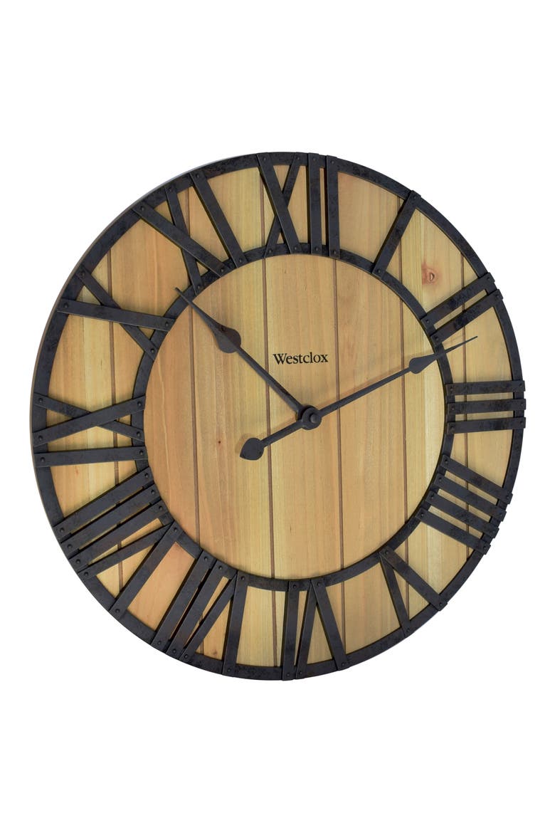 Wood Grain Wall Clock, Alternate, color, BROWN