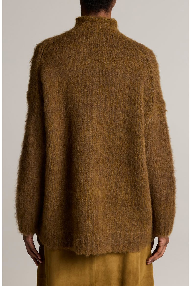 Oversize Brushed Turtleneck Wool & Cotton Sweater, Alternate, color, MOSS OCHRE