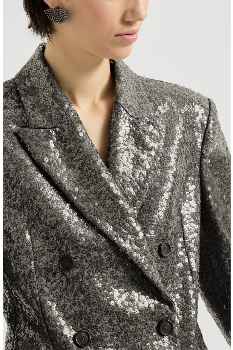 Dazzling texture embroidery blazer in virgin wool flannel, Alternate, color, Dark Grey