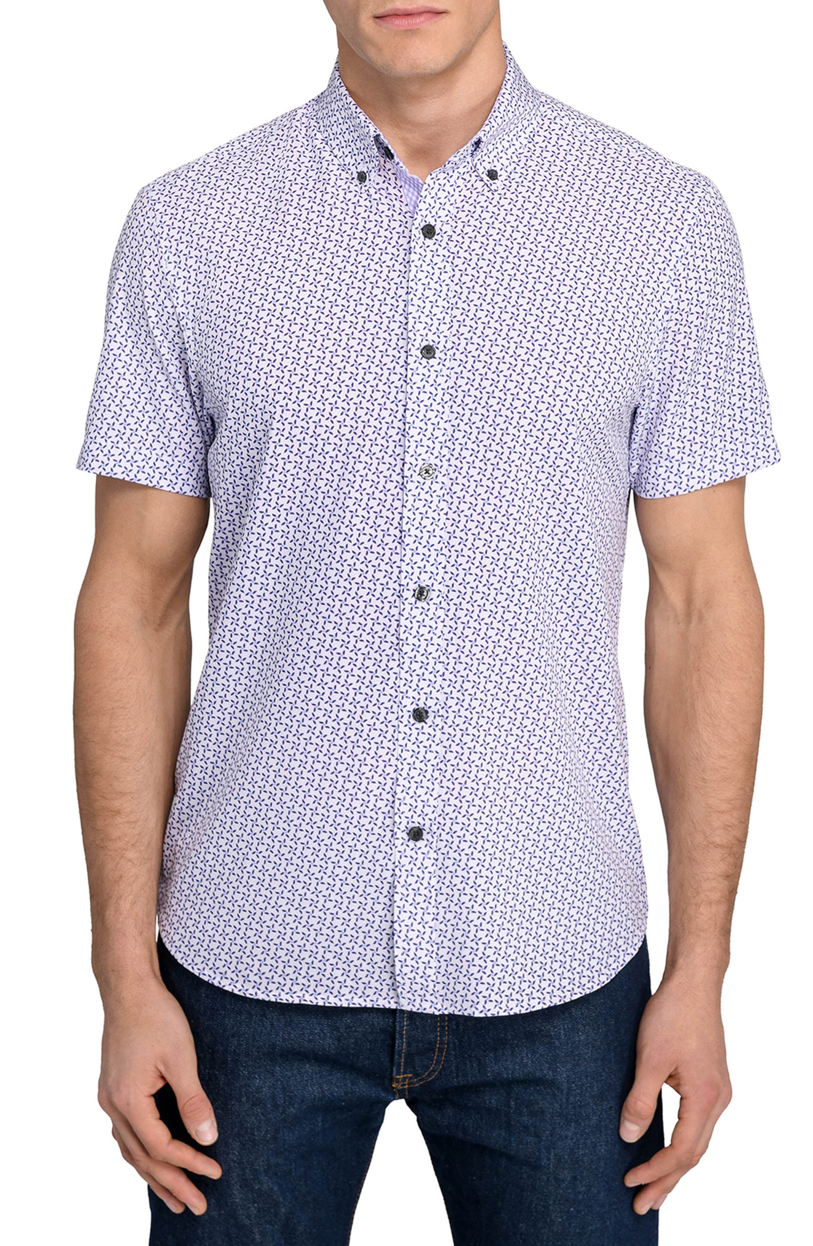 CONSTRUCT Abstract Floral Print Short Sleeve Button-Down Shirt