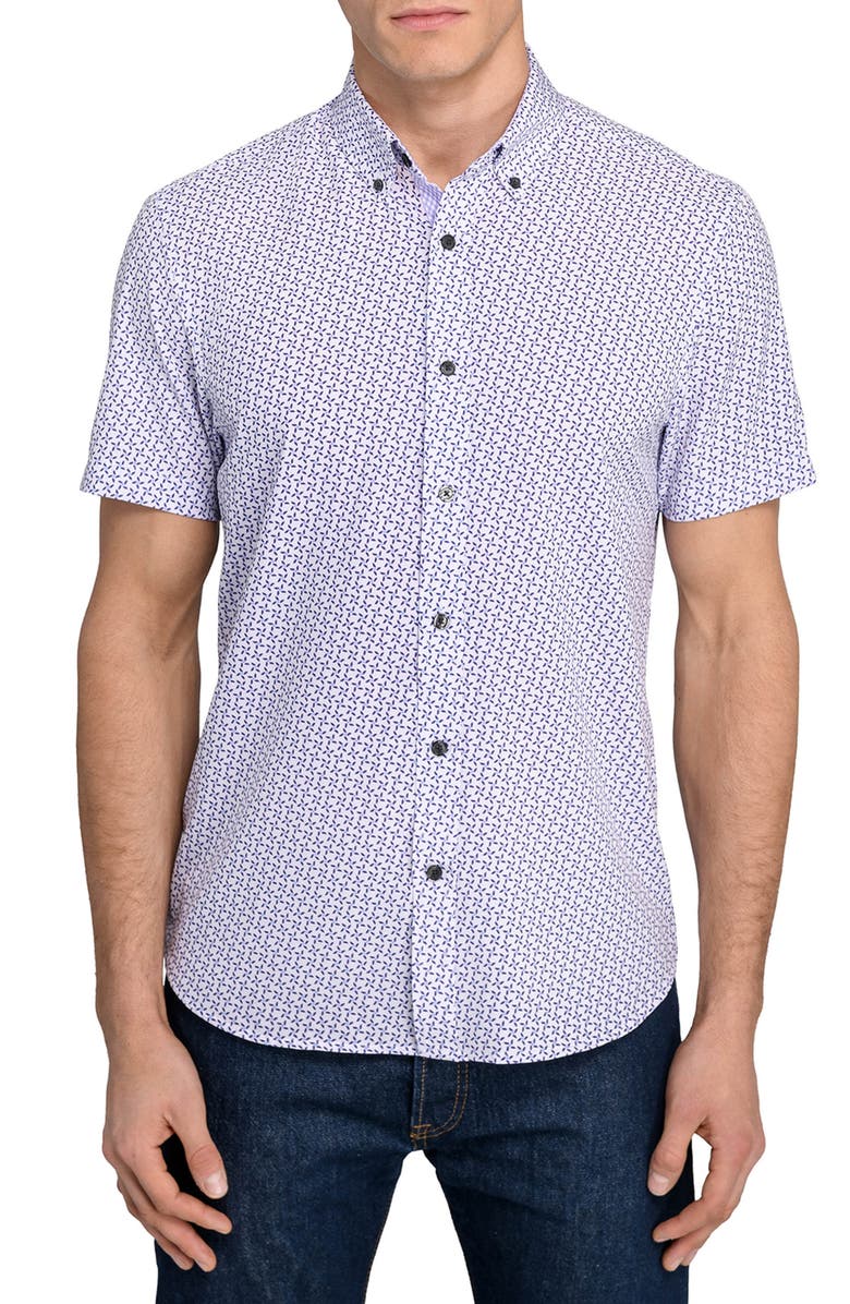 CONSTRUCT Abstract Floral Print Short Sleeve Button-Down Shirt, Main, color, 