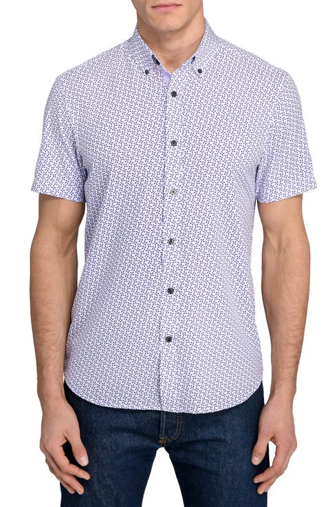 Abstract Floral Print Short Sleeve Button-Down Shirt