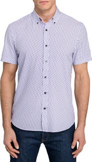 CONSTRUCT Abstract Floral Print Short Sleeve Button-Down Shirt