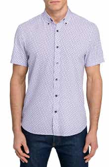 CONSTRUCT Abstract Floral Print Short Sleeve Button-Down Shirt