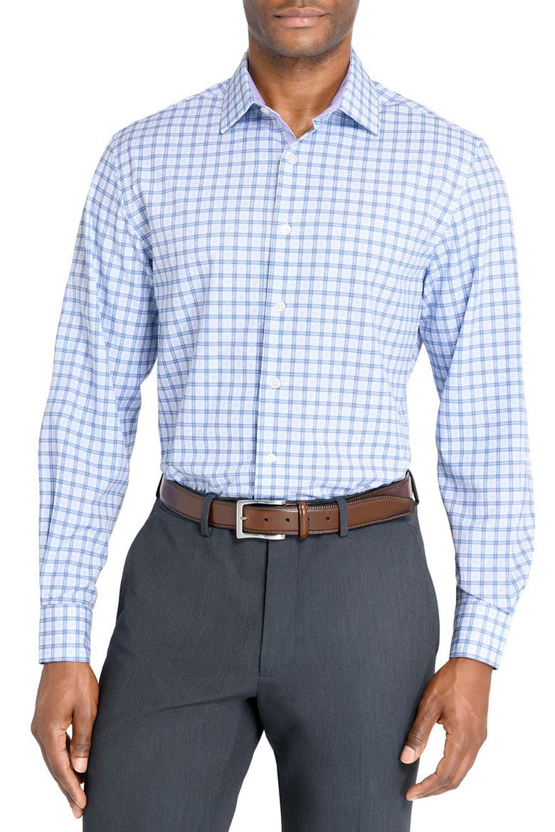 Slim Fit Plaid Performance Dress Shirt, Main, color, WHITE/ PURPLE