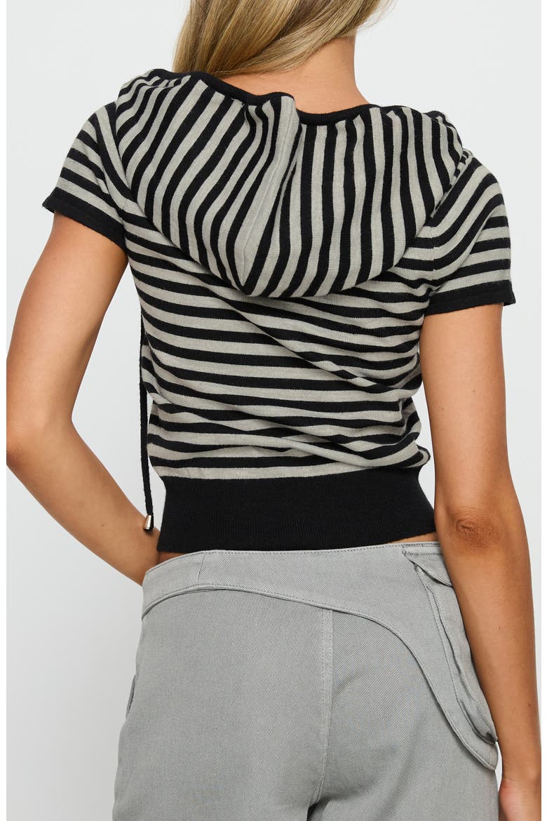 Kahlee Stripe Short Sleeve Zip Hoodie, Alternate, color, GREY / BLACK STRIPE