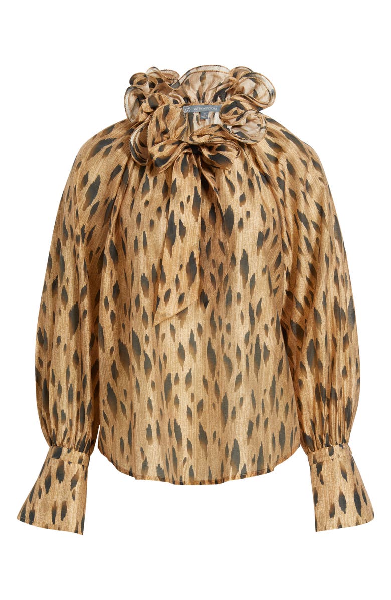 Wit & Wisdom Wired Ruffle Animal Print Top, Alternate, color, Caramel Latte/ Charcoal Multi