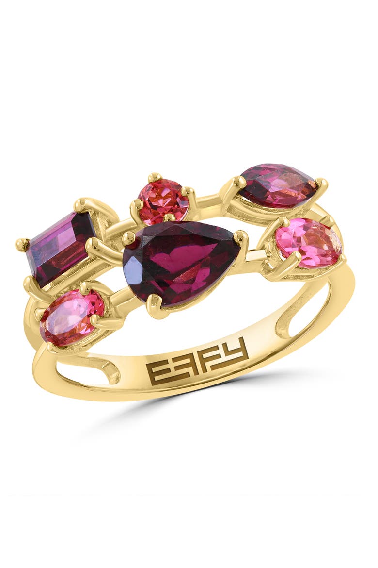 14K Yellow Gold Multi Shape Rhodolite & Pink Tourmaline Band Ring, Main, color, 14K Gold