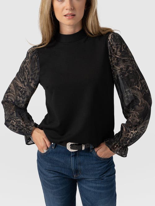 Saint And Sofia Saint + Sofia Penny Puff Sleeve Long Sleeve Top In Black