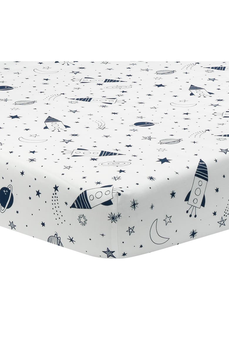 Lambs & Ivy Sky Rocket 5-Piece Galaxy/Space Nursery Baby Crib Bedding Set, Alternate, color, Blue