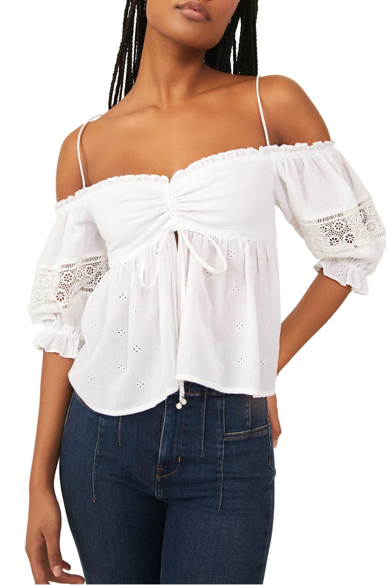 Banbino Cold Shoulder Eyelet Cotton Top, Main, color, WHITE