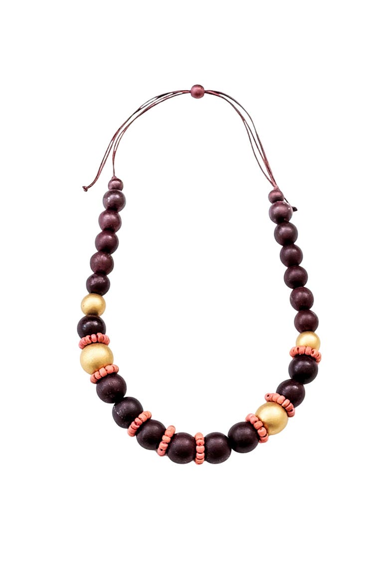 Pompa Wooden Necklace, Main, color, Burgundy & Gold