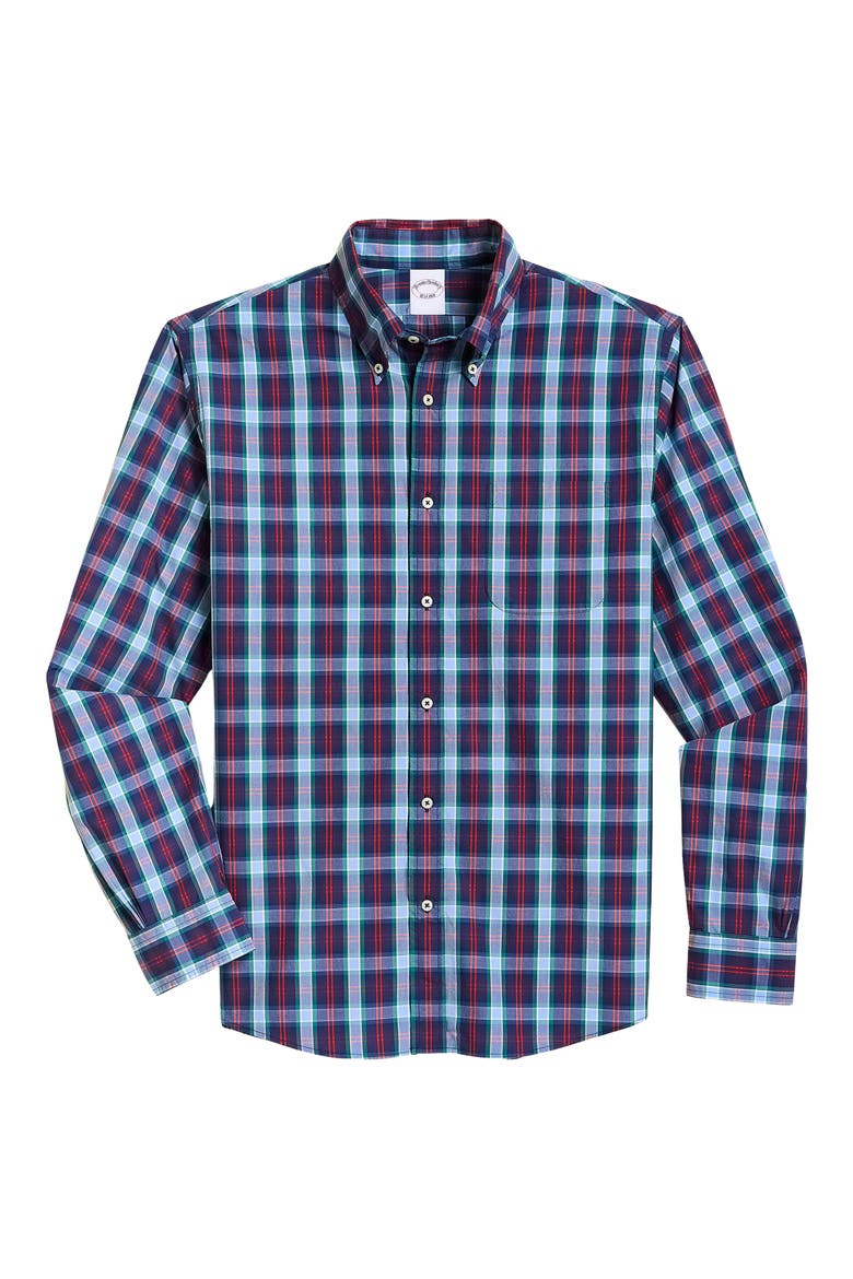 Cotton Poplin Button-Down Shirt, Alternate, color, HYDRANGEANAVYPLAID