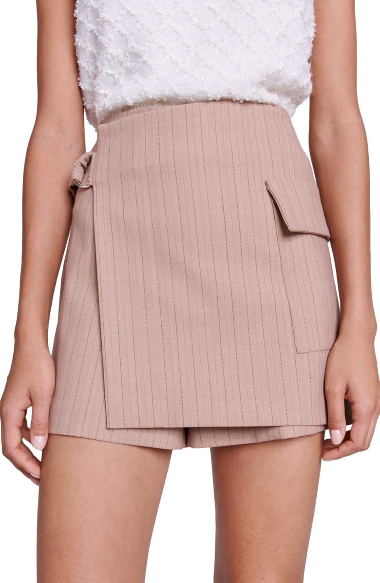 maje Iharell Stripe Wool Blend Wrap Skort, Alternate, color, 