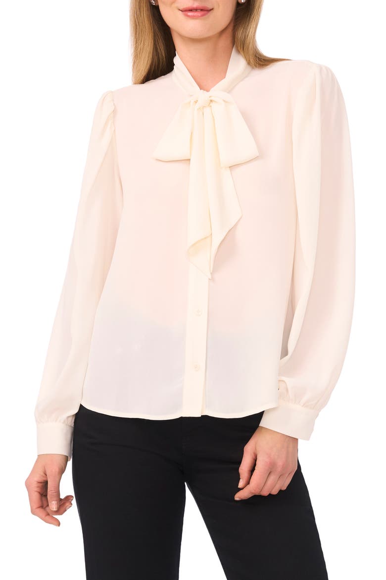 Tie Neck Top, Main, color, VANILLA ICE