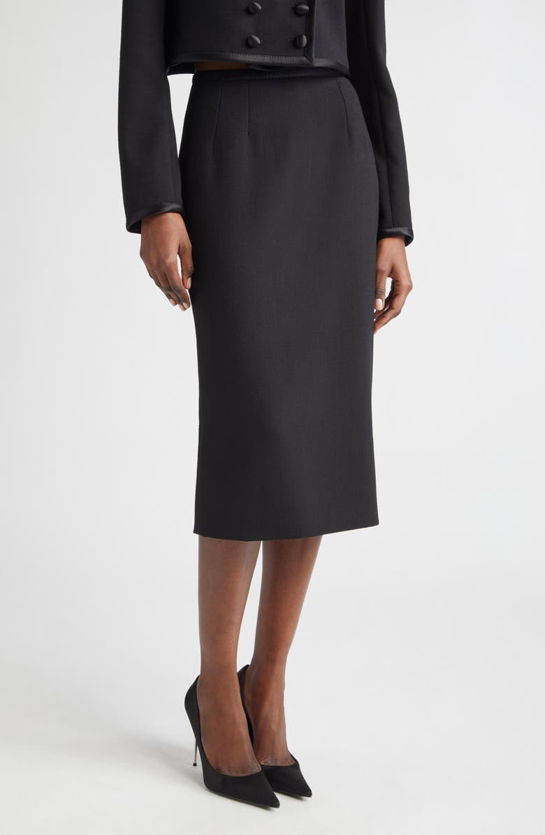 Dolce&Gabbana Satin Trim Stretch Crepe Pencil Skirt, Main, color, Nero