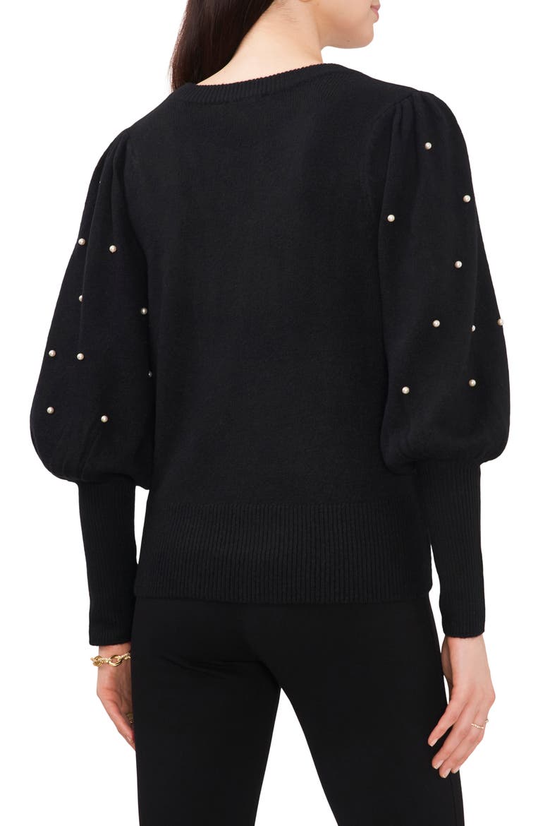 Imitation Pearl Juliet Sleeve Sweater, Alternate, color, RICH BLACK