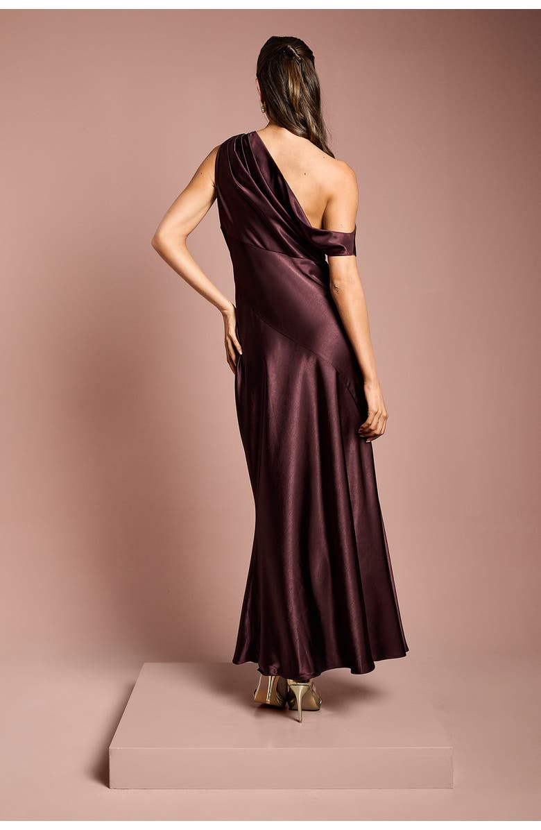 Coast Satin One Shoulder Fishtail Maxi Dress, Alternate, color, Espresso