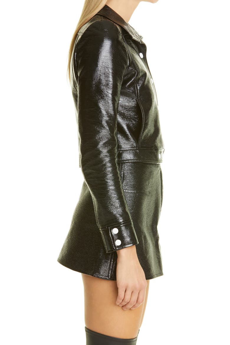 Logo Patch Coated Stretch Cotton Crop Jacket, Alternate, color, BLACK