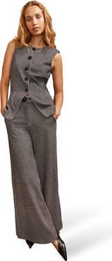 Ro&Zo Tailored Wide Leg Houndstooth Trousers