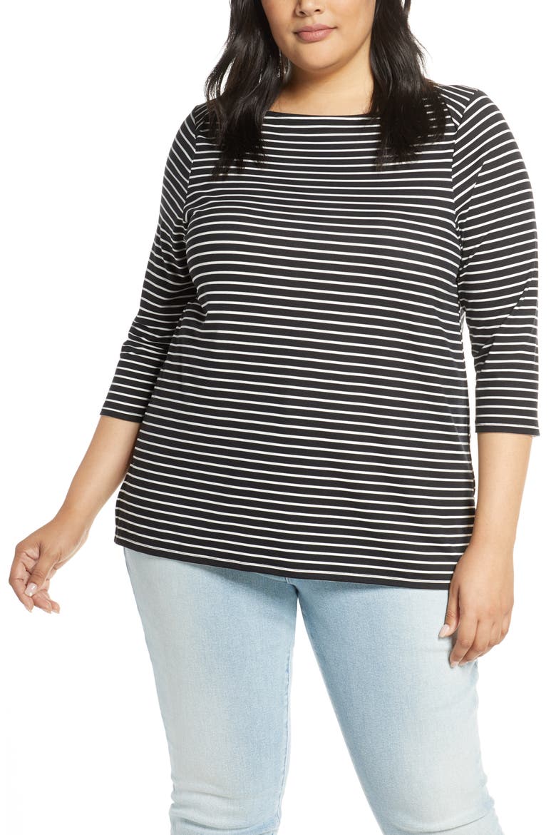 Jennifer Butter Envelope Neck Top, Main, color, MINI STRIPE BLACK