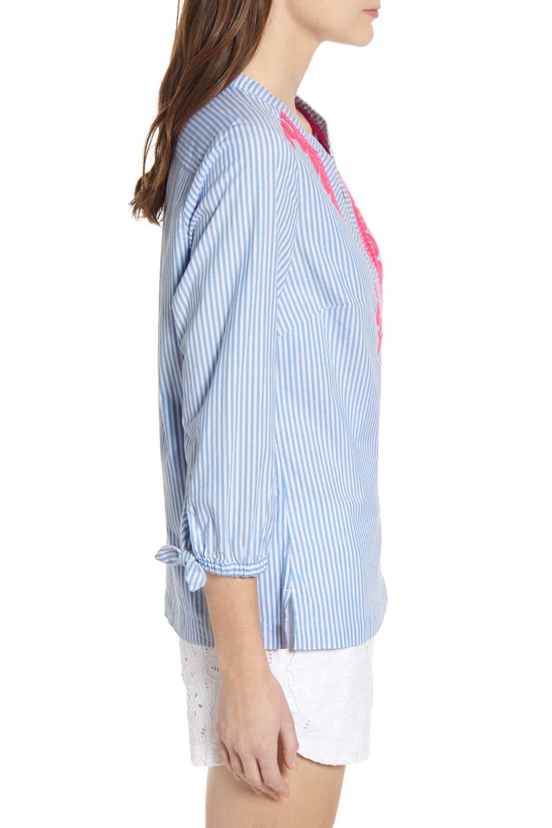 Savannah Stripe Embroidered Top, Alternate, color, CORNFLOWER