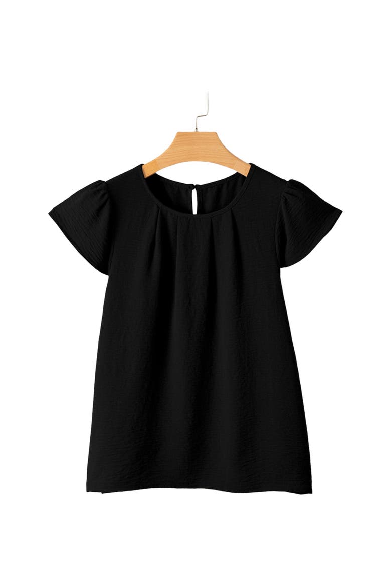 Lightweight Pleated Flutter Sleeve Chiffon Blouse, Alternate, color, Black