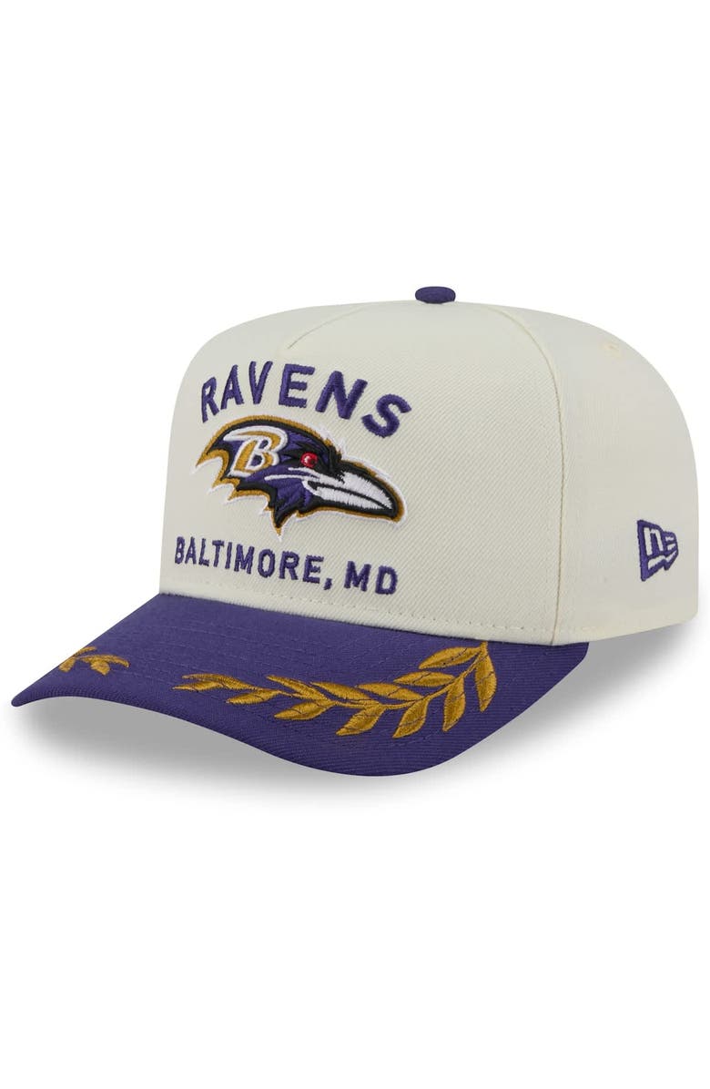 New Era Men's New Era  Cream/Purple Baltimore Ravens 2025 NFL Draft A-Frame 9FIFTY Snapback Hat, Main, color, 