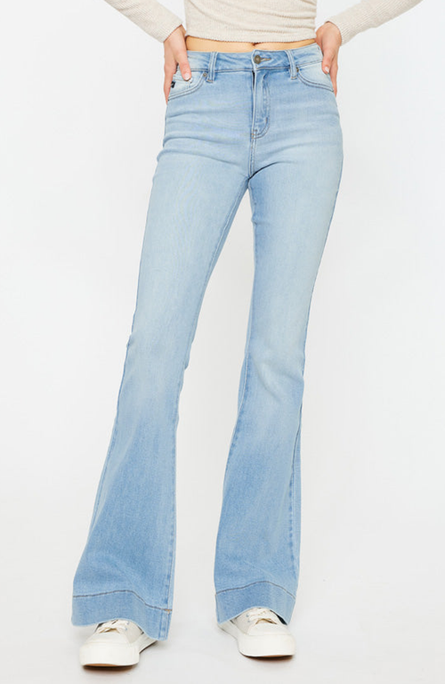 Kancan Roxanne High Rise Flare Jeans In Light Wash