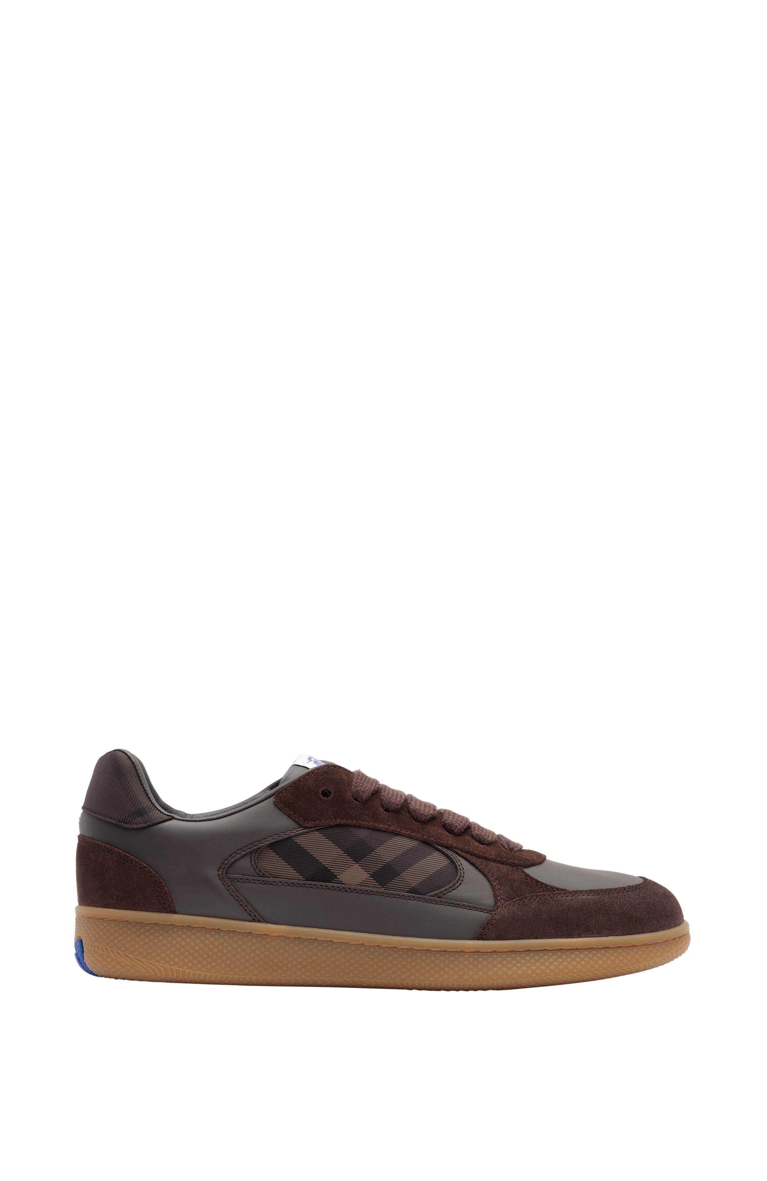 Leather, Suede and Check Terrace Sneakers, Main, color, Dark brown