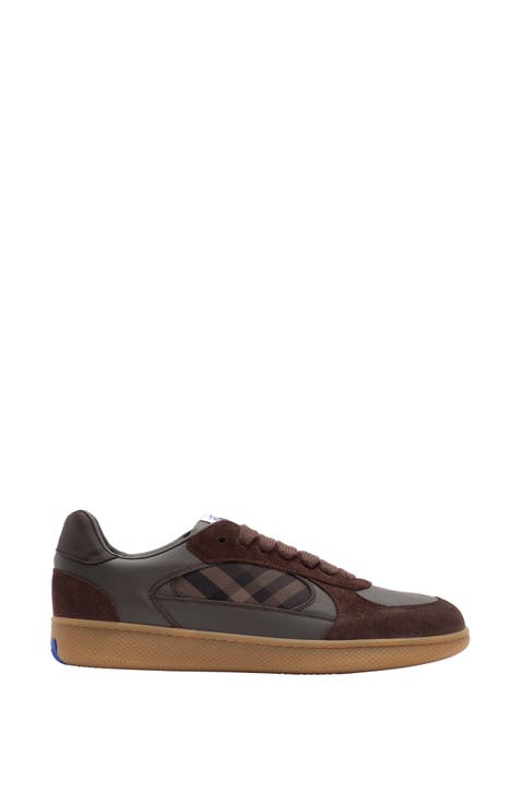 Leather, Suede and Check Terrace Sneakers