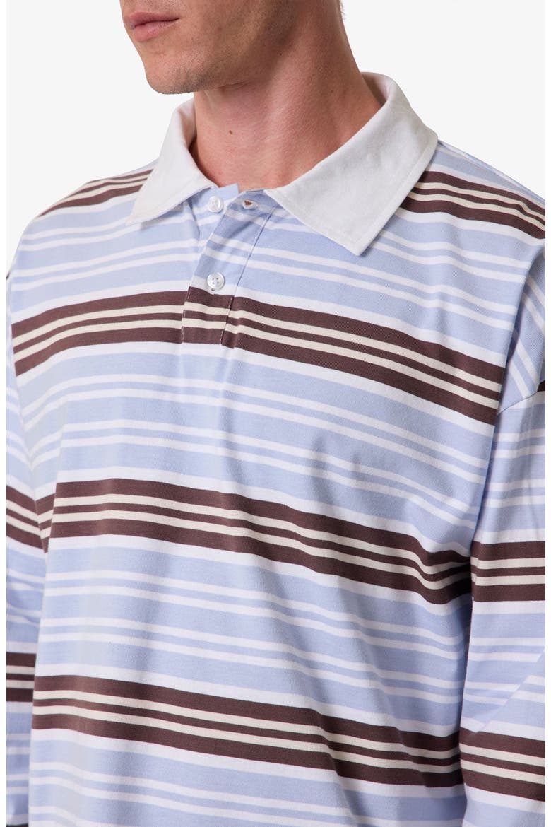 Striped Long Sleeve Polo Shirt, Alternate, color, BLUE/ BROWN MULTI