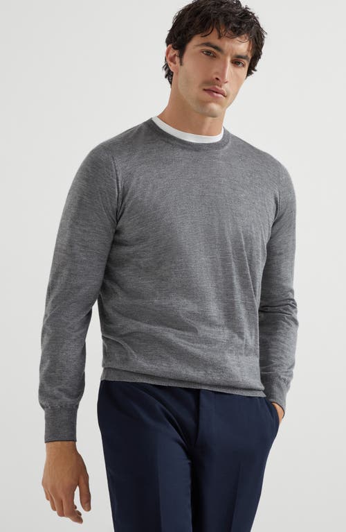 Brunello Cucinelli Ribbed Crew Neck Sweater With Long Sleeves In Gray