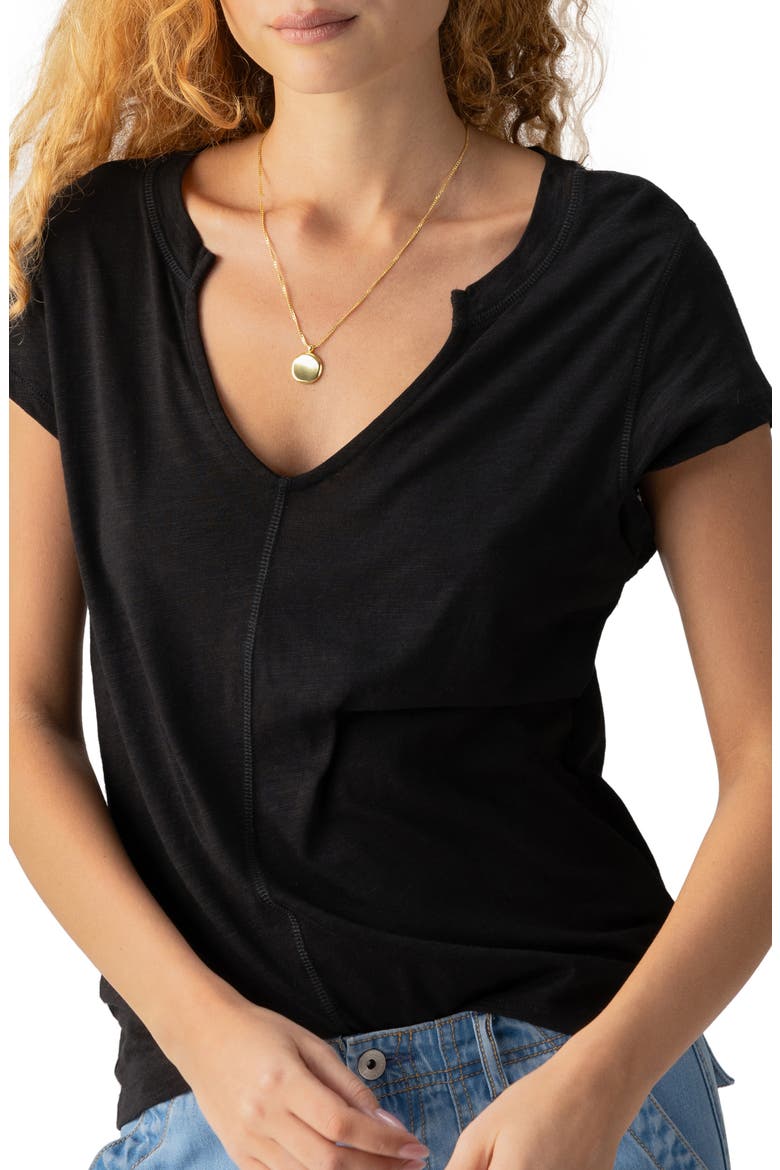 The New Girl Split Neck T-Shirt, Main, color, BLACK