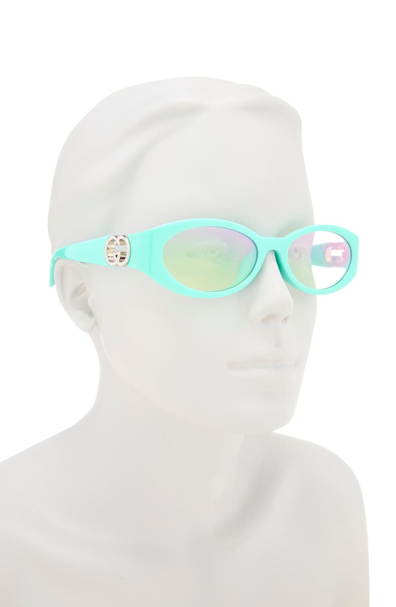 Gucci 56mm Oval Blue Light Blocking Glasses, Alternate, color, Light Blue Light Blue Pink