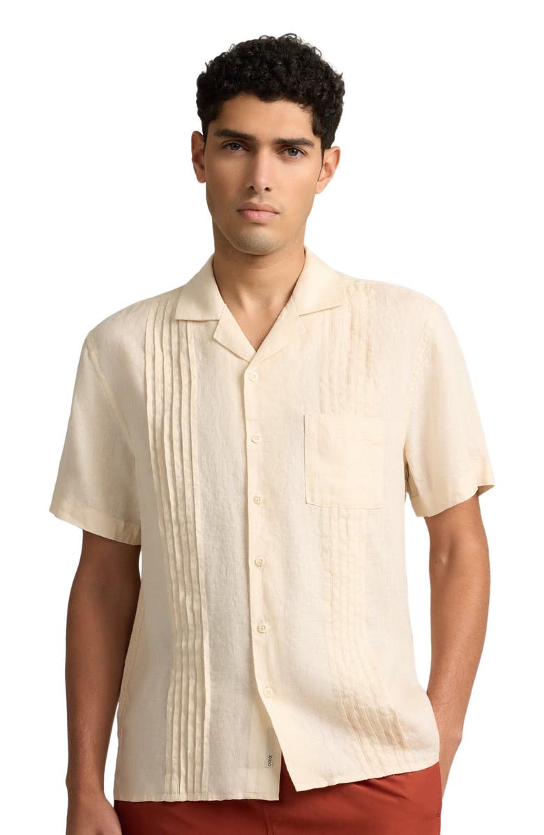 Onia Linen Pintuck Camp Shirt, Alternate, color, Natural