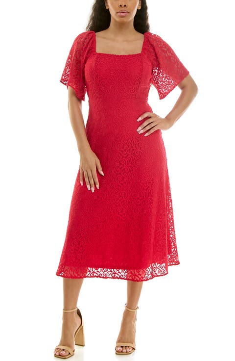 Flutter Sleeve Lace MIdi Dress