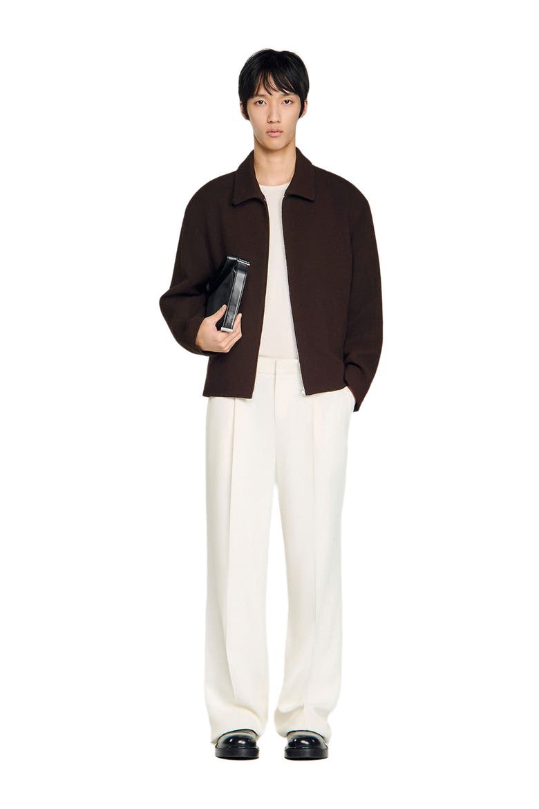 Waffled regular collar zip jacket, Alternate, color, Chocolate