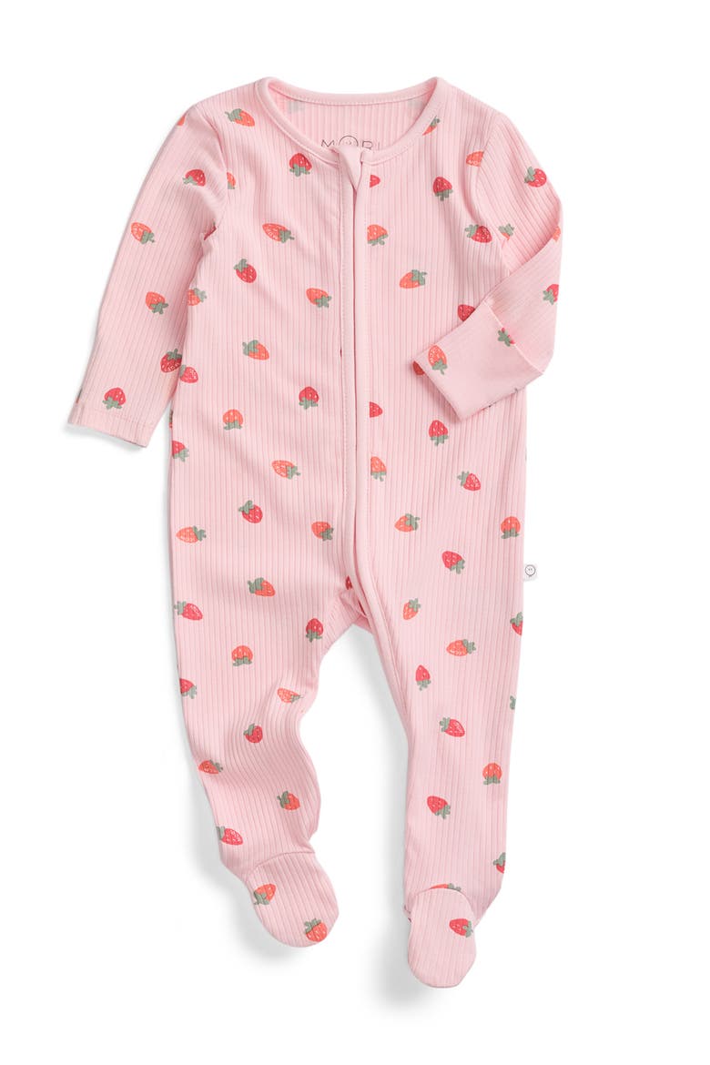 Ribbed Two Way Zip-Up Sleepsuit, Main, color, Strawberry Crystal Rose