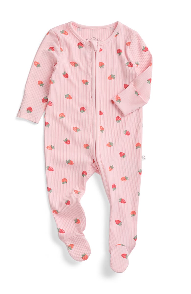 MORI Ribbed Two Way Zip-Up Sleepsuit, Main, color, Strawberry Crystal Rose