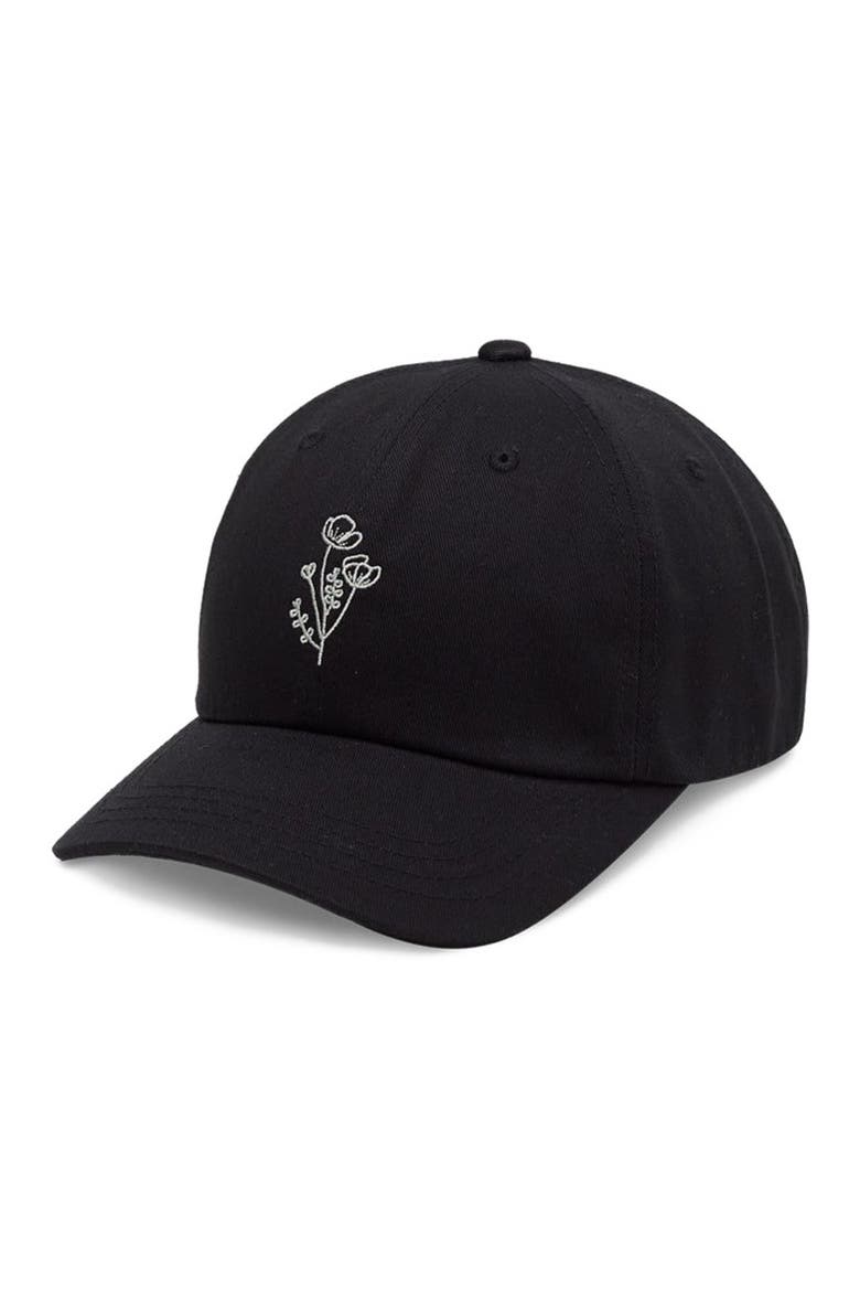 Flower Embroidery Peak Hat, Main, color, Meteorite Black/Light Moss