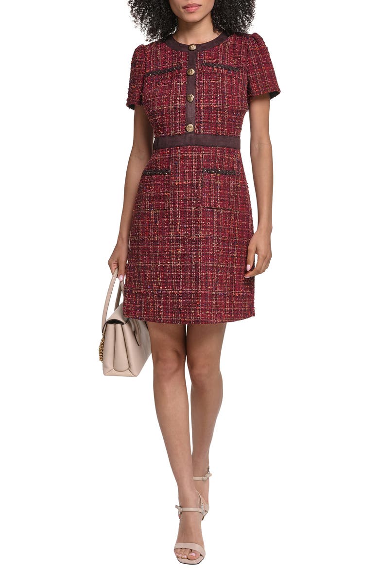 Tweed Sheath Minidress, Alternate, color, ESPRESSO MULTI