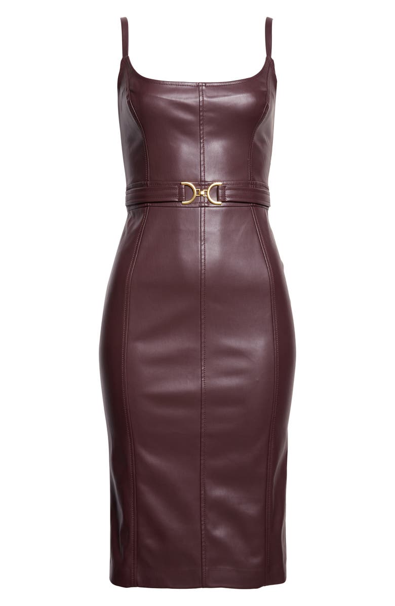 L'AGENCE Halia Belted Faux Leather Midi Dress, Alternate, color, Dark Malbec