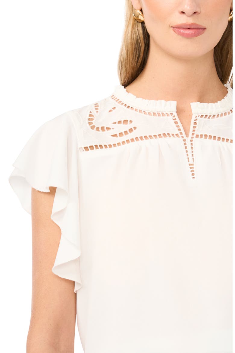 Embroidered Ruffle Sleeve Top, Alternate, color, NEW IVORY