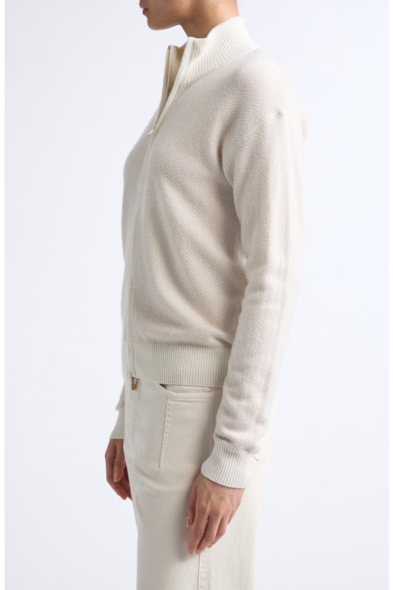 Herringbone Cashmere Jacquard Zip Cardigan, Alternate, color, 01 WHITE