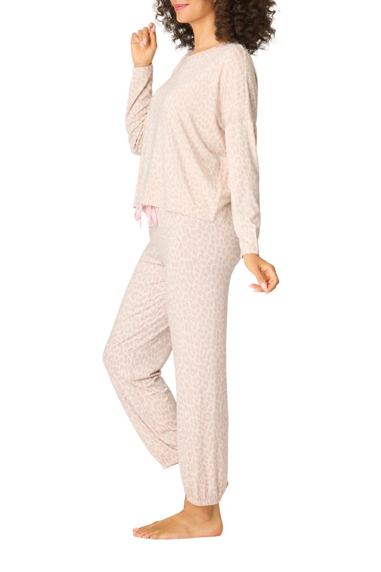 Luxe Leopard Print Jersey Pajamas, Alternate, color, LIGHT BEIGE