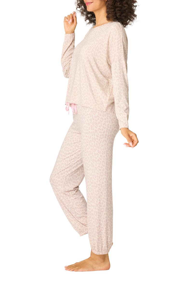 PJ Salvage Luxe Leopard Print Jersey Pajamas, Alternate, color, Light Beige