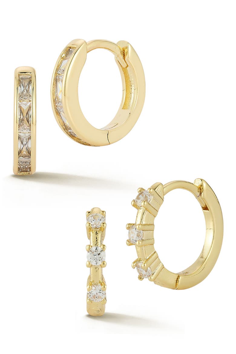 Set of 2 Cubic Zirconia Huggie Hoop Earrings, Main, color, GOLD